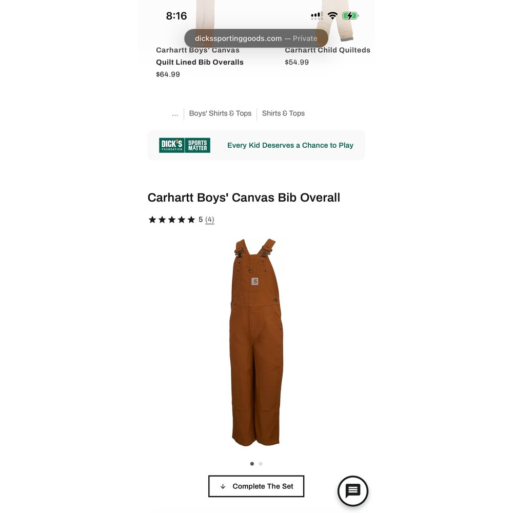 Carhartt Boys Canvas Bib Overalls Brown Insulated Size 12